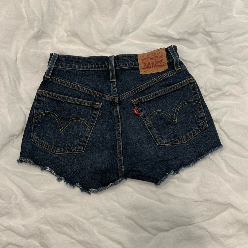 Levi's 501 Dark Blue Frayed Denim Shorts
